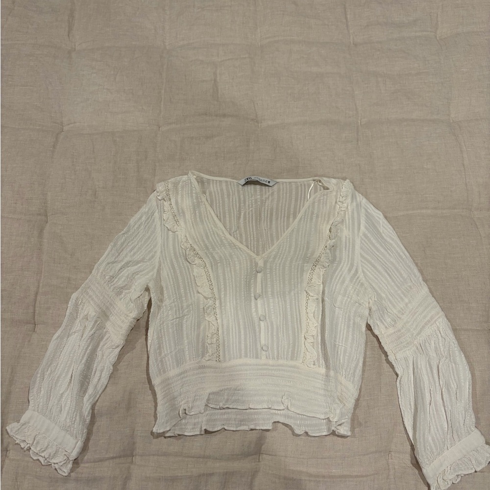 Zara Cream Lace Trim Blouse